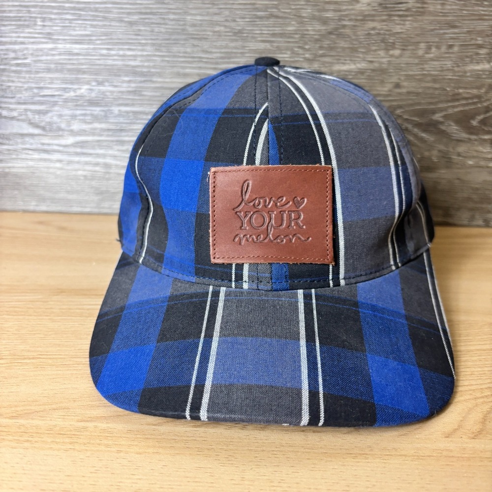 Love Your Melon Hat Cap Strap Back Blue Plaid Outdoors One Size Adjustable